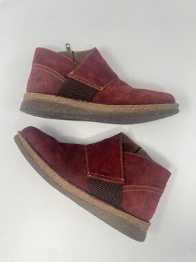 Born Tora Women's Suede Ankle Booties in Burgundy women’s 8